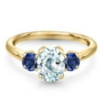 thumbnail image 3 of Gem Stone King 1.70 Ct Sky Blue Aquamarine Blue Created Sapphire 18K Yellow Gold Plated Silver Ring, 3 of 6