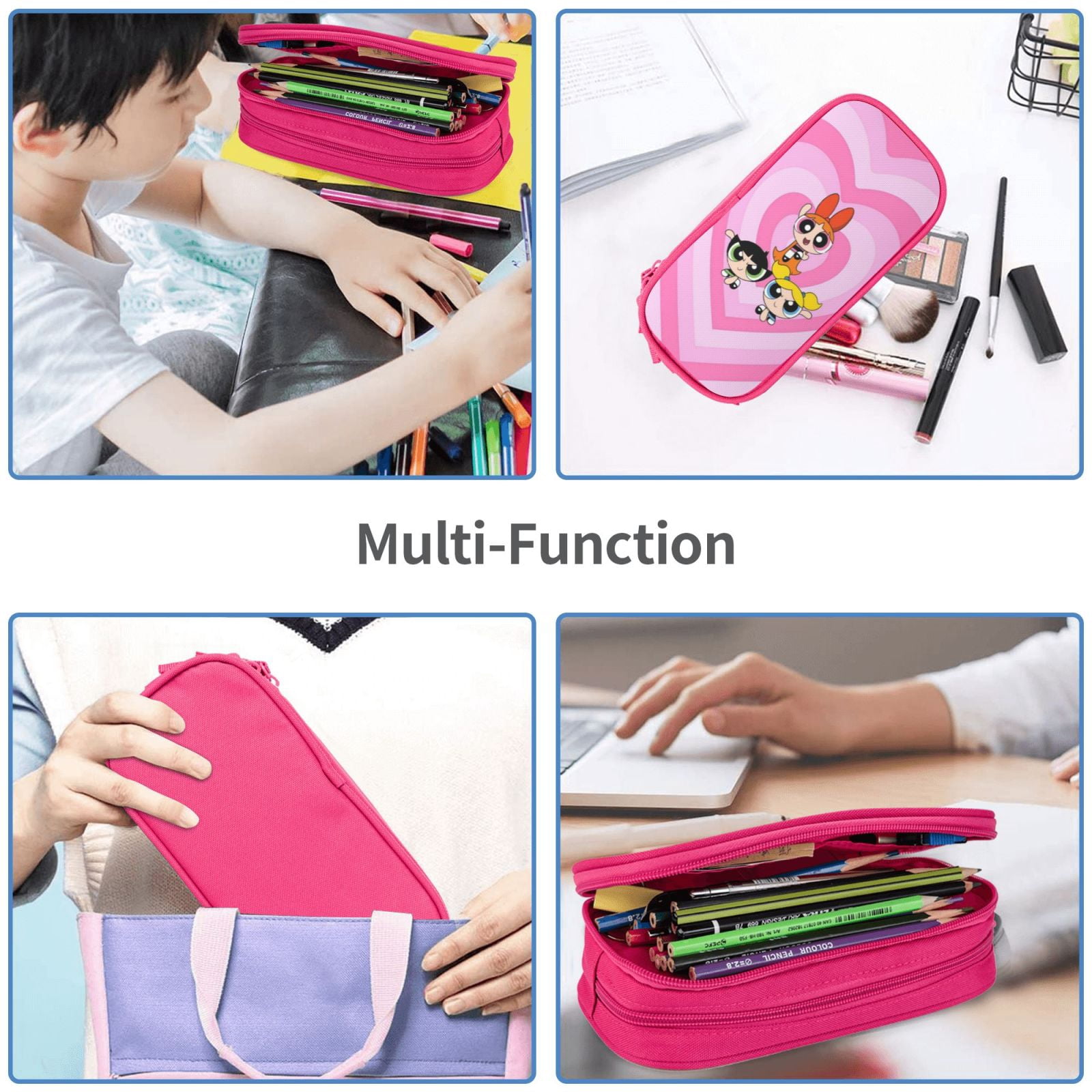 The Powerpuff Gi-rls Pencil Case Large Capacity Pencil Pouch Penbag Office Stationery Organizer Travel Makeup Bag Pink
