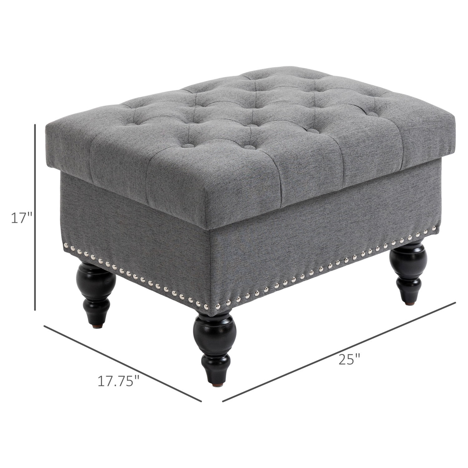Ottoman With Storage For Living Room, 25" Tufted Storage Ottoman With Removable Lid & Wood Legs, Plush Fabric Footrest & Seat, Gray