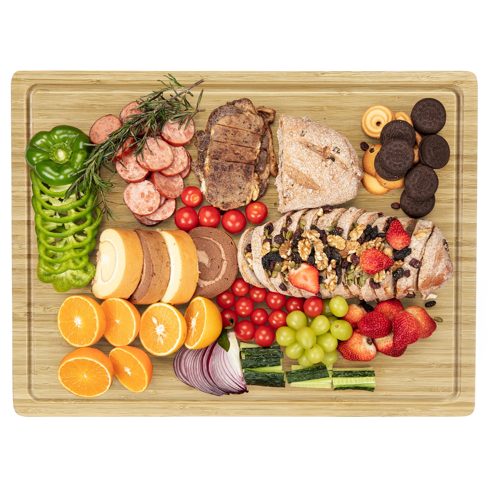 HOBLOC 20 x 15 Inch Extra Large Bamboo Wood Cutting Board for Kitchen, Wooden Chopping Board with Juice Groove for Meat, Vegetables and Cheese