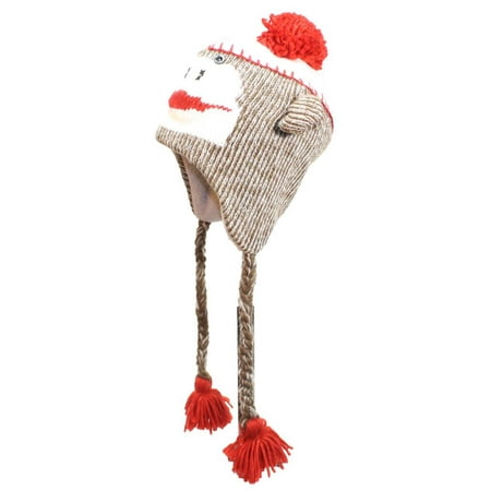 Best Winter Hats Adult/Teen Knit Sock Monkey Animal Earflap Cap W/Pom Pom