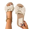 thumbnail image 3 of Bow Accent Espadrille Slide Sandals, Women's Bowknot Raffia Decor Flat Sandals, Round Toe Slip-On Summer Shoes, Fashion Comfortable Ladies Beach Shoes, Lightweight Women Sandals Vacation, Beige 5.5, 3 of 7