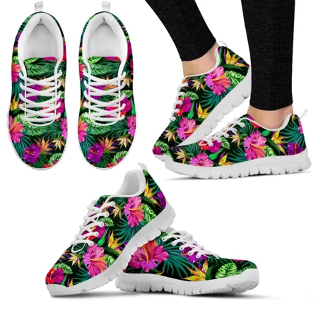 

Tropical Plant Red Hibiscus Fashion Women s Shoes Casual Sneakers Autumn Female Lace-up Mesh Walking Shoes for Girls