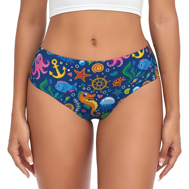 Balery Sea Fish Ropa Interior de Algodón para Mujer con Dibujo – Braguitas Cómodas y Elásticas, Estilo Clásico-Small