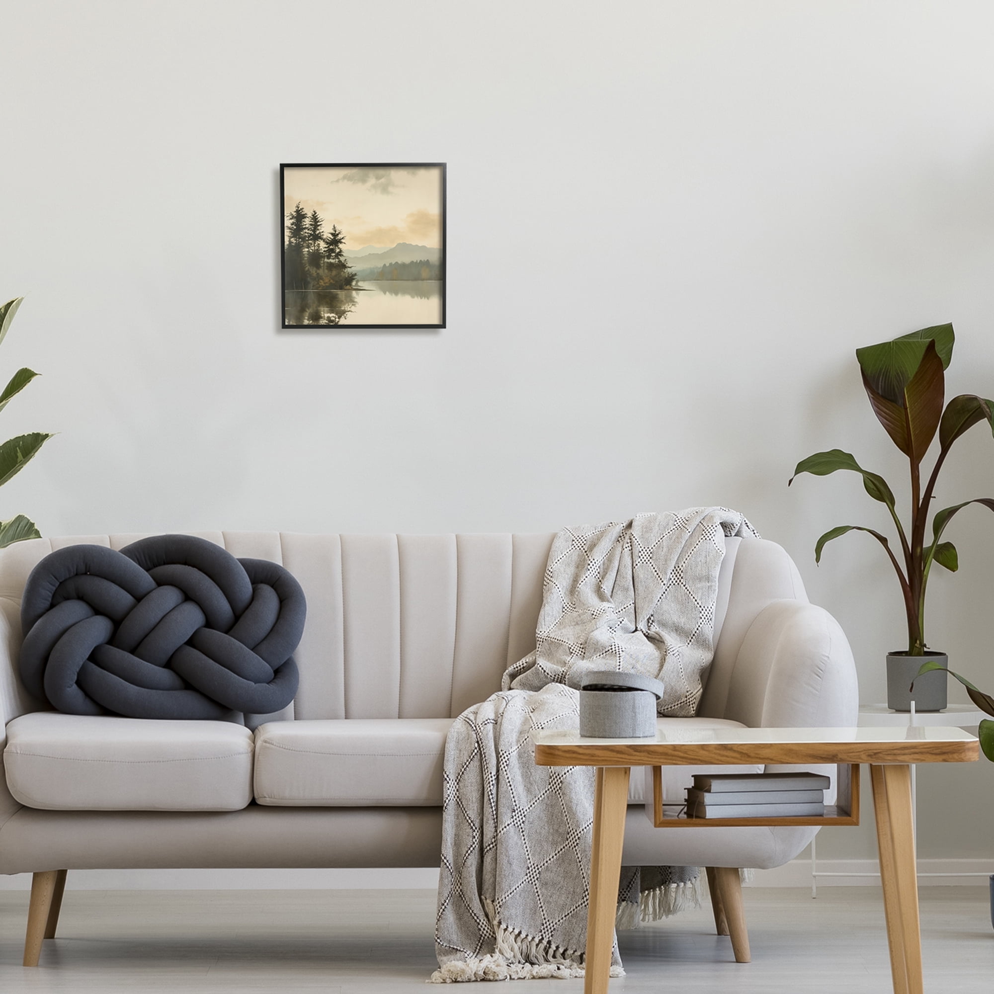 Stupell Industries Beige Mountain Landscape Landscape Painting Black Framed Art Print Wall Art, 12 x 12