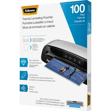 Fellowes Thermal Laminating Pouches - Letter, 3 Mil, 100 Pack, Clear Plastic