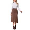 thumbnail image 2 of Falda de suéter A-Line para mujeres INSPIRE CHIC, cintura alta elástica, tejido de punto acanalado, falda midi para outfits de otoño e invierno, color M Café, 2 of 6