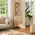 thumbnail image 4 of 68" Tall Fluted Corner Cabinet for Bathroom, Modern Living Room & Kitchen - 5 Adjustable Shelves, Space-Saving Natural Oak Storage, Curved Profile Design, 4 of 8