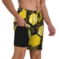 thumbnail image 3 of Picia Geometric Pattern with Bee pattern Mens Swim Trunks with Compression Liner Stretch Beach Shorts Quick Dry with Zipper Pockets No-Chafing Board Shorts-Small, 3 of 9