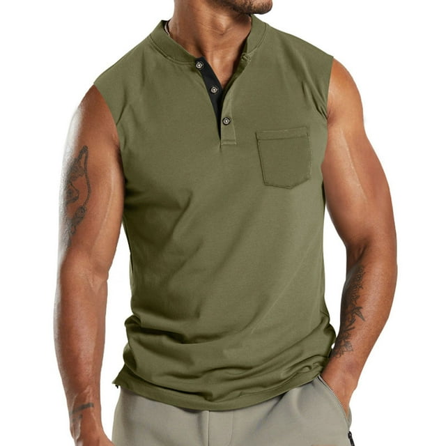 asjyhkr Débardeurs à Boutons pour Hommes Sans Manches Col Ras du Cou Coupe Régulière Maillots de Corps Décontractés T-Shirts de Golf