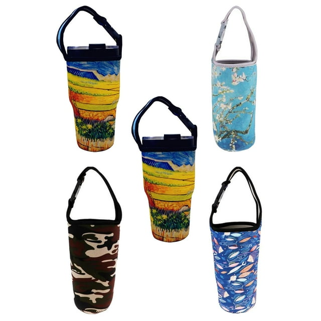 5 Portavasos Reutilizables para Taza de Café, Funda para Bebidas para Ciclismo Al Aire Libre, Senderismo, Pesca Pez Multi Flor