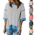 thumbnail image 7 of hxobax Women Oversized Striped Tshirt Crewneck Colorblock Short Sleeve Tunic Tops Irregular Pullover, 7 of 7