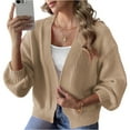 thumbnail image 3 of Stichou Womens Oversized Cardigan Sweaters Trendy Open Front Long Lantern Sleeve Chunky Knit Sweater Khaki XL, 3 of 5