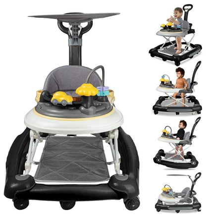 EONROACOO 5-in-1 Baby Walker for Boys Girls, Adjustable Infant Walkers with Wheels(Black)