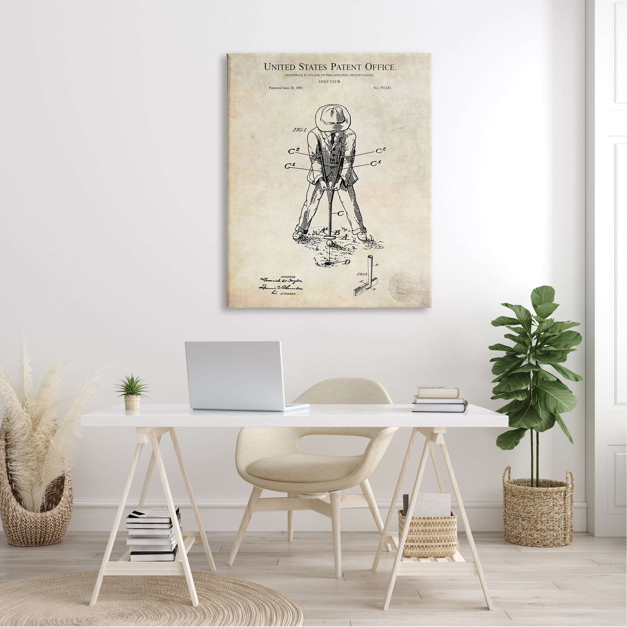 Stupell Industries Vintage Style Man Golfing Club Diagram Patent Text Canvas Wall Art, 36 x 48, Design by Karl Hronek
