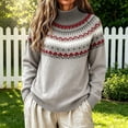 thumbnail image 2 of Plus Size Sweaters for Women Fair Isle Knit Long Sleeve Crew Neck Pullover Vintage Geometric Loose Fit Casual Fall Winter Sweater Tops, 2 of 5