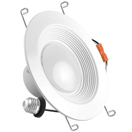- Luxrite 5/6 Inch Retrofit LED Recessed Lighting Fixture, 15W (120W Equivalent), 2700K Warm White, ENERGY STAR, 1000 Lumens, Baffle Trim, Dimmable, LED Downlight, UL Listed, Damp Rated, 1-Piece