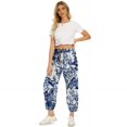 thumbnail image 2 of Womens High Waist Pants Drawstring Waist Wide Leg Cropped Comfort Capris Casual Vacation Trousers with Pockets, White Print, XL, 2 of 9