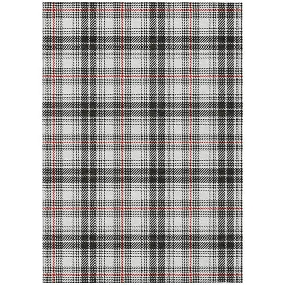 HomeRoots 597081 3 x 5 ft. Black, Ivory & Red Plaid Washable Indoor & Outdoor Rectangle Area Rug