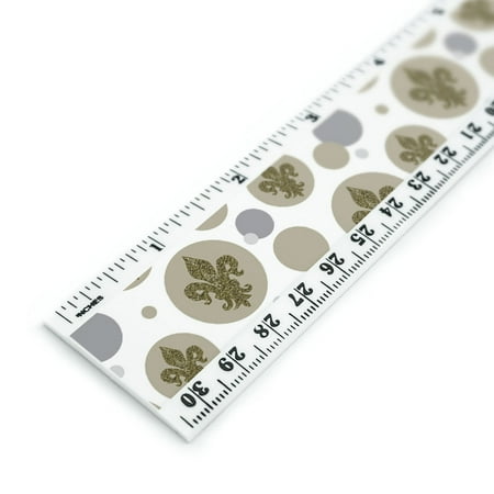 Glitter Fleur De Lis Gold 12 Inch Standard and Metric Plastic Ruler