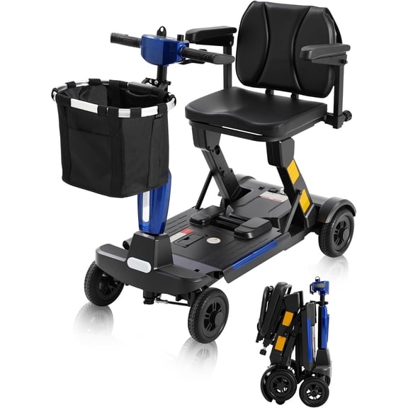 Lightweight Foldable 4-Wheel Mobility Scooter for Adults & Seniors – 15-30 Miles Long Range Electric Powered Wheelchair, 350W Motor, Removable Battery, Portable Travel Scooter for Elderly & Disabled