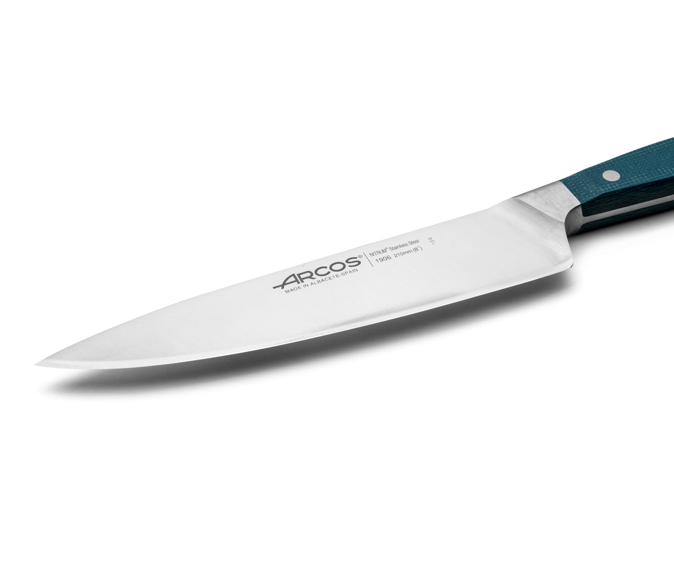 Arcos Brooklyn 8" Forged Chef Knife, Stainless Steel, Silver Blade, Blue Handle