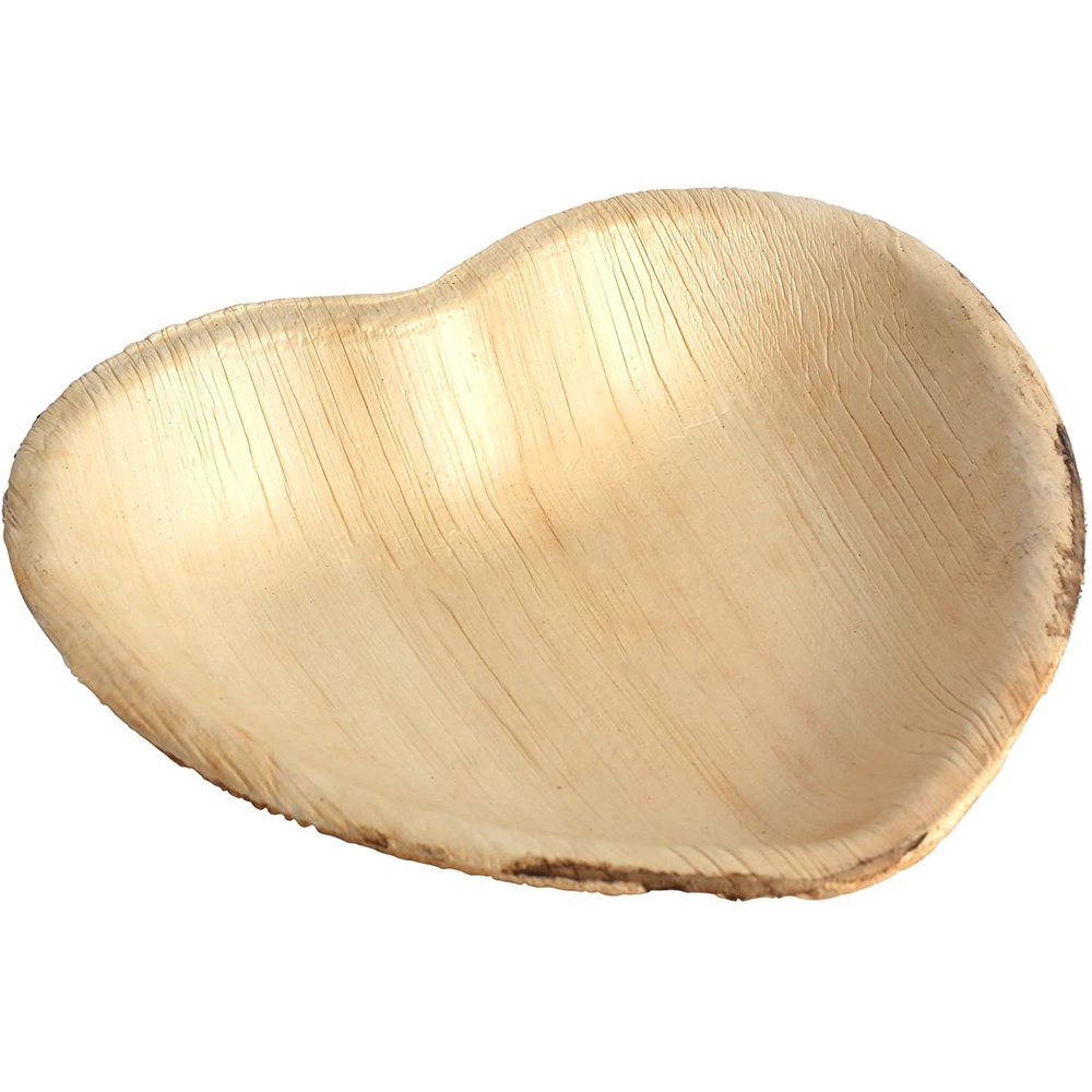 brheez Disposable Bamboo Style Heart Shaped Plates Biodegradable, Compostable Palm Leaf