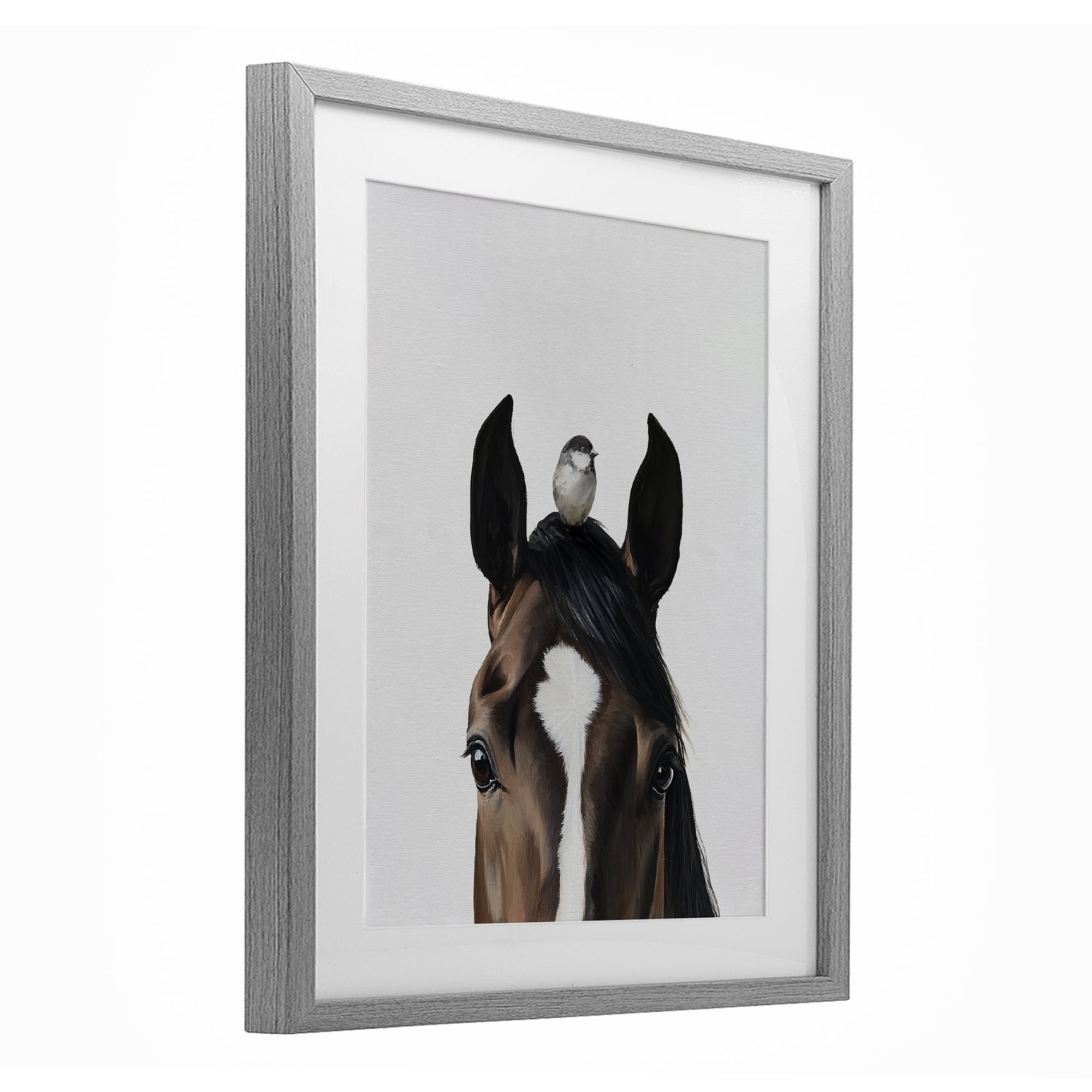 Stupell Industries Quiet Companion Horse & Bird Gray Framed Print Under Glass, design by Svetlana Aleynikova