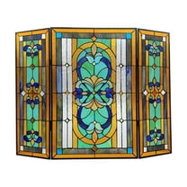 CHLOE Palace Tiffany Folding Victorian Stained Glass Fireplace Screen 40" Width