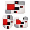thumbnail image 2 of Black Red Square Bathroom Rugs Set Geometric Abstract Non Slip Absorbent Soft Bath Mats 3 Piece Set with Bathroom Rug, U-Shaped Floor Mat, Toilet Seat Cover Small Size, 2 of 9