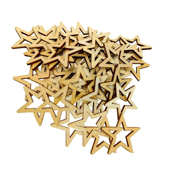 100 Pieces Wooden Stars Embellishment Wood Stars Cutout Shape Discs for Christmas Tree Party Decoration Art Craft Sewing Model Crafts Toys and Other DIY Supplies
