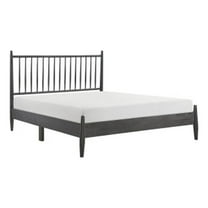 Lika Queen Size Platform Bed- Vertical Slatted Headboard- Gray Finish