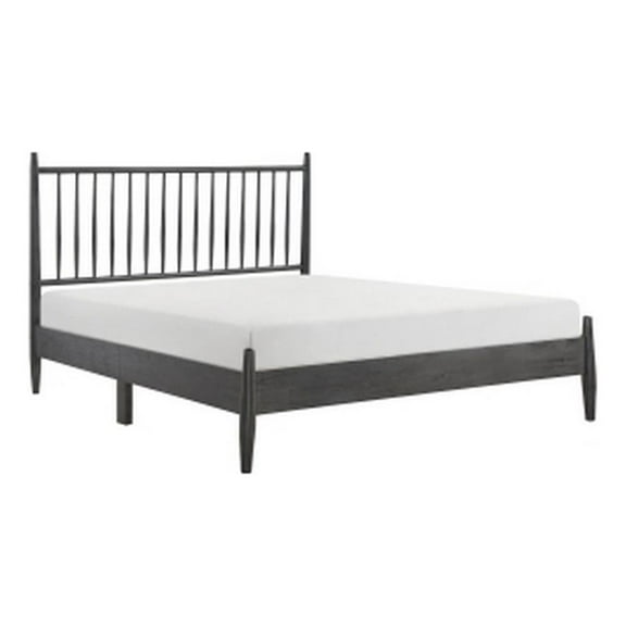 Lika Queen Size Platform Bed- Vertical Slatted Headboard- Gray Finish
