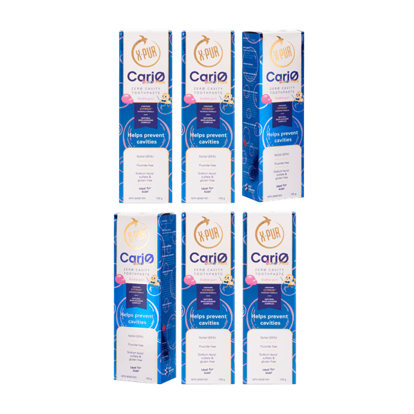 X-Pur Cario Plus Junior Xylitol Dentifrice - Lot de 6 Saveurs de Gomme à Bulles - Dentifrice pour Enfants et Tout-Petits