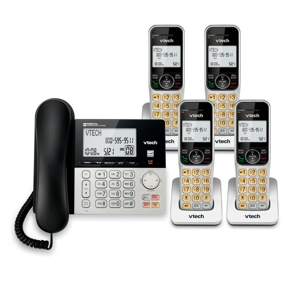 Teléfono con cable/inalámbrico VTech VG208-4 DECT 6.0 de 4 auriculares plateado/negro