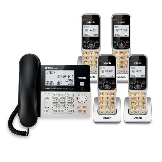 Teléfono con cable/inalámbrico VTech VG208-4 DECT 6.0 de 4 auriculares plateado/negro
