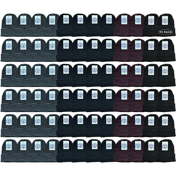 Yacht & Smith Wholesale Bulk Winter Beanies, Cold Weather Thermal Stretch Skull Cap, Mens Womens Unisex Hat (Pack D/Striped, 72)