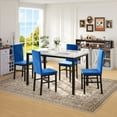 thumbnail image 2 of PAPROOS Dining Table Set for 4, Modern 5-Piece Kitchen Table Set with Faux Marble Top and Velvet Upholstery Chairs, Heavy Duty Dinette Sets for Breakfast Nook, Dining Room Table and Chairs, Blue, 2 of 7