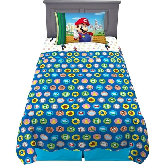 Super Mario 3-Pcs Twin Soft & Cozy Bedding Sheet Set for Kids - Pillowcase, Fitted Sheet, Flat Sheet