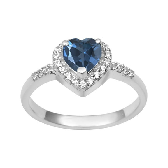 Mooneye 5mm Heart London Blue Topaz 925 Sterling Silver Solitaire Women Valentines Day Gifts Ring