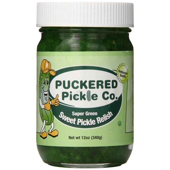 Puckered Pickle - Super Green Sweet Pickle Relish - 12 Oz, Case of 12