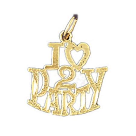 14K Yellow Gold I Love 2 Party Saying Pendant - 18 mm