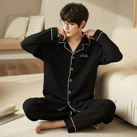 

DanceeMangoo Mens Pajamas Set Autumn Winter Leisure Elastic Waist Men Sleepwear Cotton Mens Long Sleeve Nightshirt Trousers Home wear Cloth