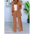thumbnail image 4 of Women 2 Piece Outfits Plus Size Business Casual Long Sleeves Lapel Top Straight Leg Pants Suits Coffee S, 4 of 5