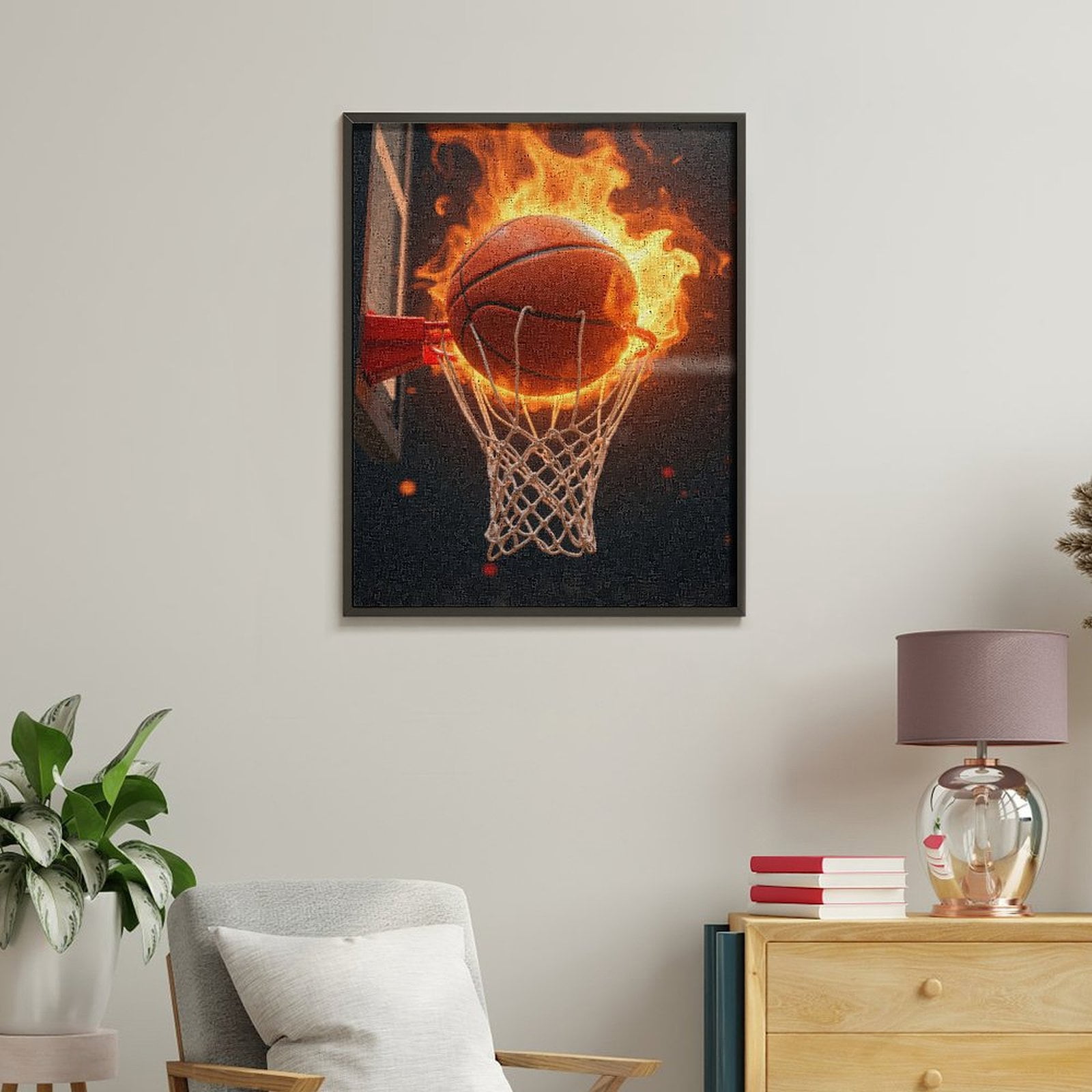 Paint By Numbers Kit for Adults Beginner - DIY Basketball On Fire Slam Dunk Canvas Painting Kits for Adults, Frameless Paint By Number for Adults for Home Wall Decor 16x20 Inch