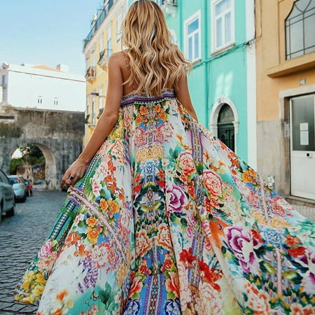 Women´s Boho Floral Maxi Long Dress Summer Beach Evening Party Sundress ...