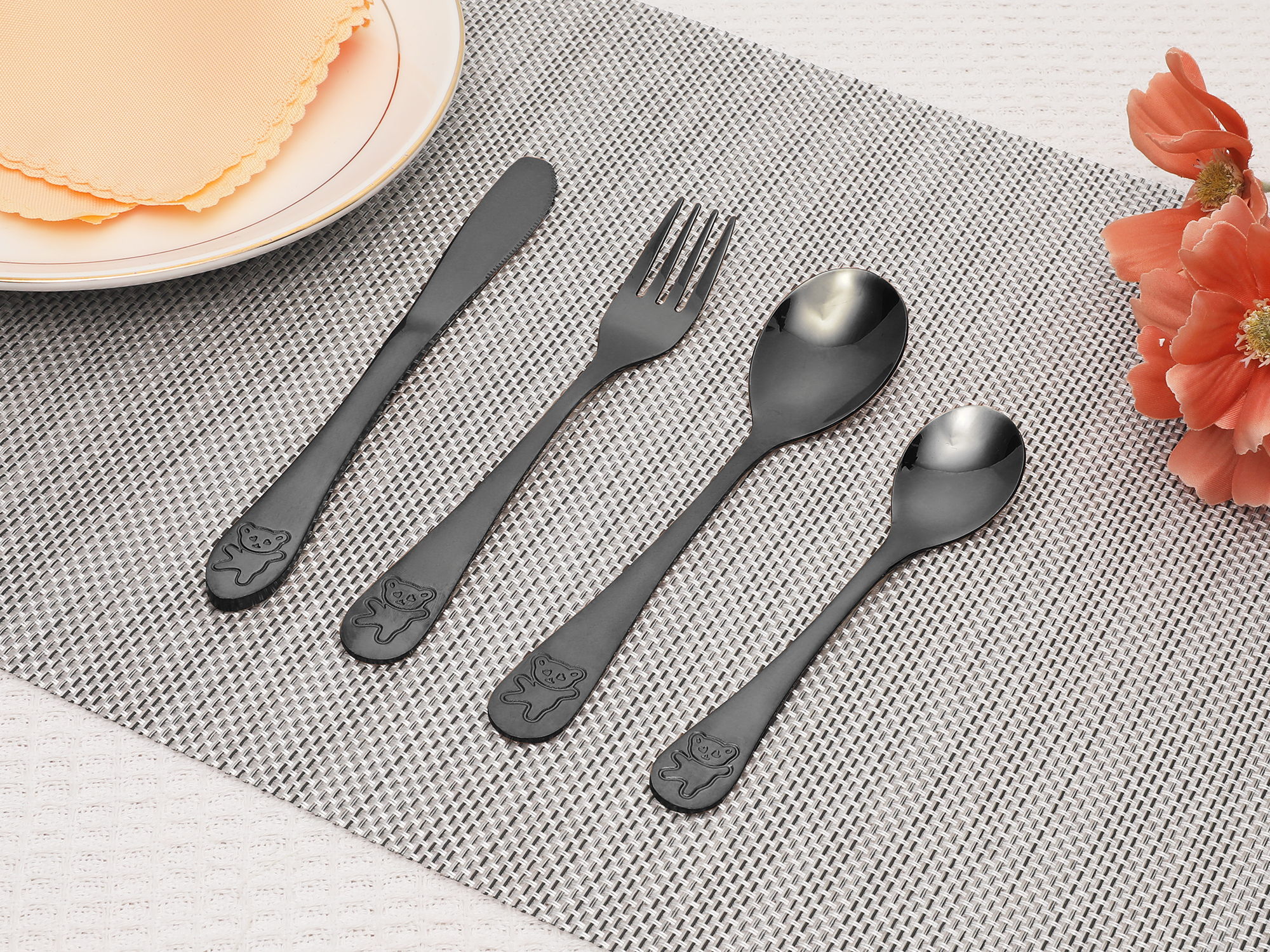 Unique Bargains Stainless Steel Flatware Set with Knife Black 4 Pcs