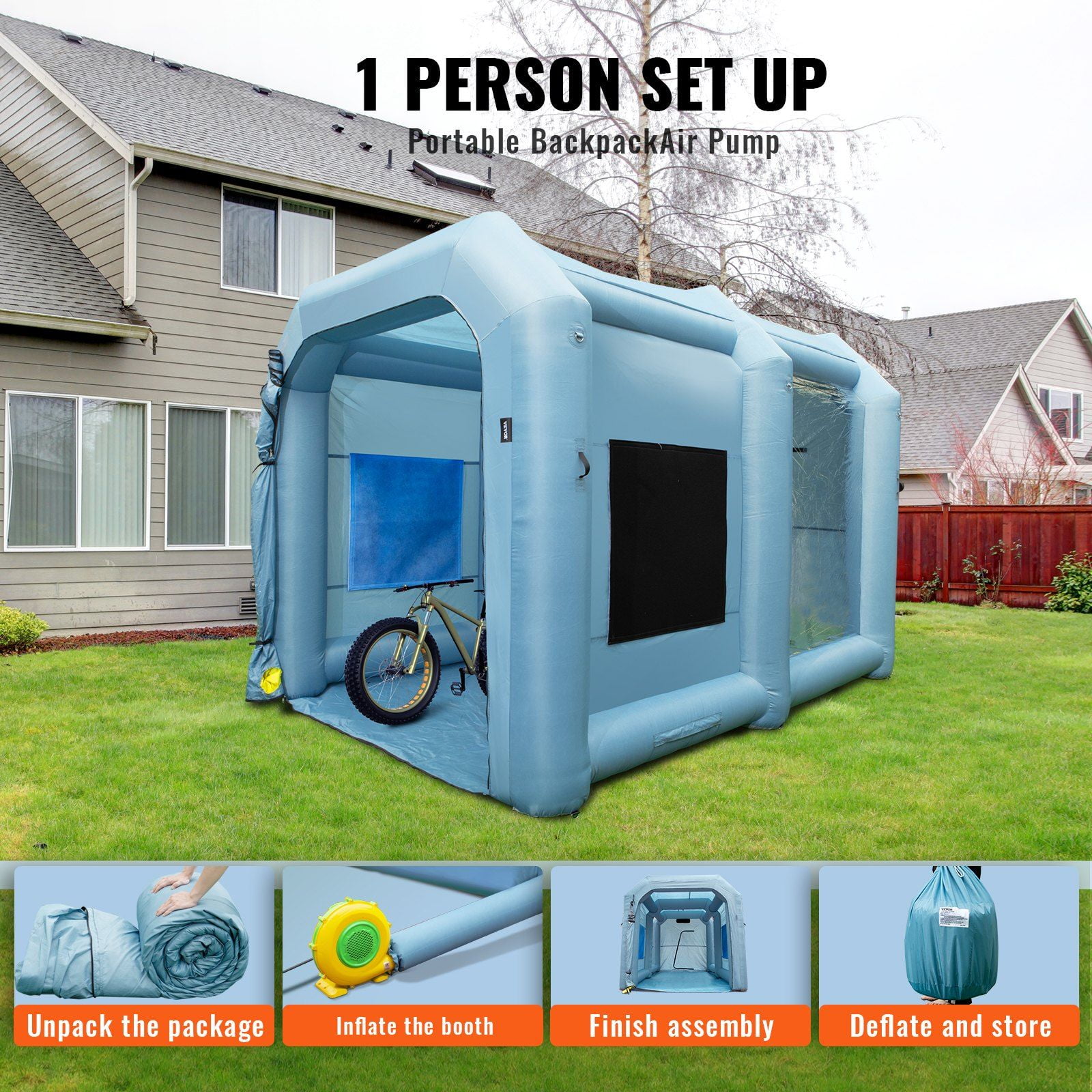 13x10x9ft Inflatable Paint Booth with 900W Blowers, Portable Spray Booth Tent for Cars, Motorcycles – Air Filter System, Garage & Parking Workstation