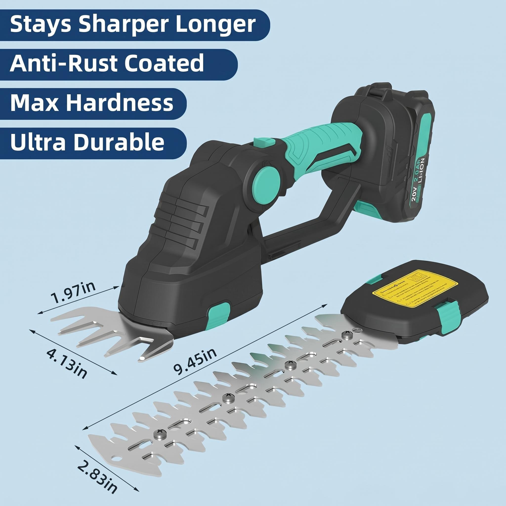 Memoryfield 2 in 1 Cordless Hedge Trimmer, with 2Pcs 20V 2.0Ah Battery and Charger, for Yards, Gardens, Lawn Care, Blue