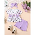 thumbnail image 2 of CARETOO Toddler Baby Girl Clothes Summer Outfits Set T-Shirt Casual Shorts Headband 3Pcs 95% Cotton, 2 of 8